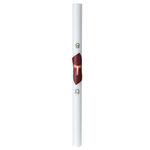 White Tau paschal candle in wood on a purple background 8x120 cm 2