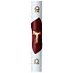 White Tau paschal candle in wood on a purple background 8x120 cm s1