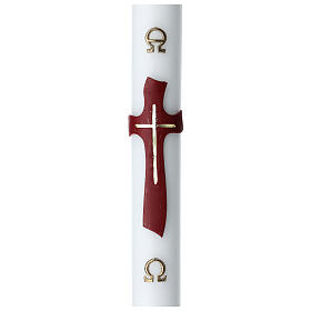 Círio pascal cruz moderna ouro e roxo 8x120 cm cera branca