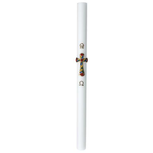 White Paschal candle with patchwork cross 3.15x47.25 in 2