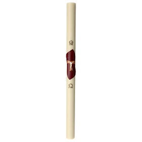 Beeswax Paschal candle with wood-finish Tau on purple blackground 3.15x47.25 in