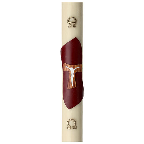 Beeswax Paschal candle with wood-finish Tau on purple blackground 3.15x47.25 in 1