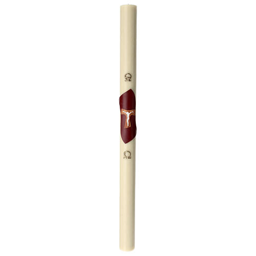 Beeswax Paschal candle with wood-finish Tau on purple blackground 3.15x47.25 in 2