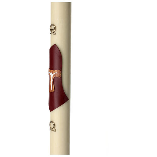 Beeswax Paschal candle with wood-finish Tau on purple blackground 3.15x47.25 in 3