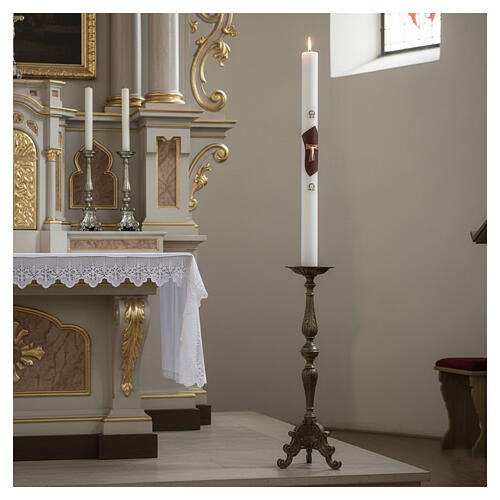 Paschal candle with Tau, white wax with inner reinforcement, 3x47 in 2