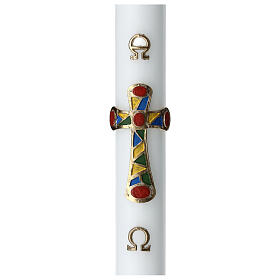 White reinforced Paschal candle with patchwork cross 3.15x47.25 in
