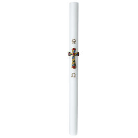 White reinforced Paschal candle with patchwork cross 3.15x47.25 in