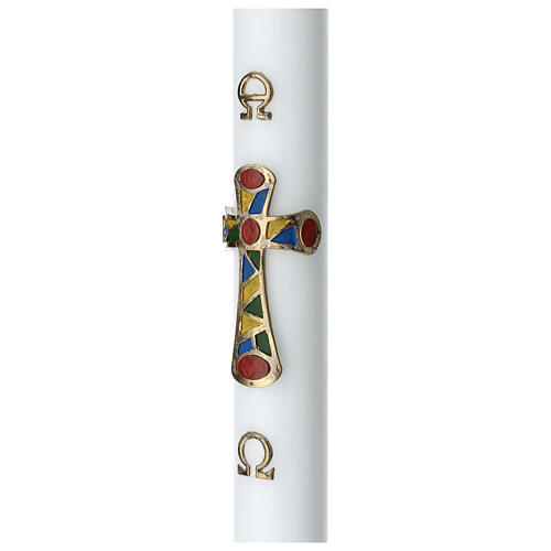 White reinforced Paschal candle with patchwork cross 3.15x47.25 in 3