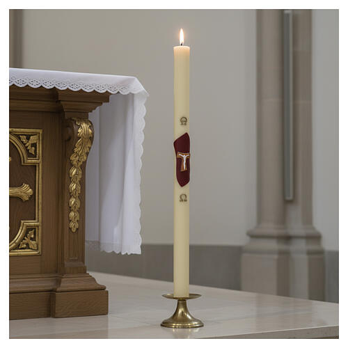 Beeswax Easter candle 8x120 cm with Tau metal reinforcement 2