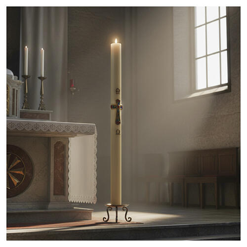 Easter candle beeswax reinforcement cross with nuggets 8x120 cm 2