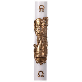 Paschal candle with Risen Christ, white wax, 3x5 in