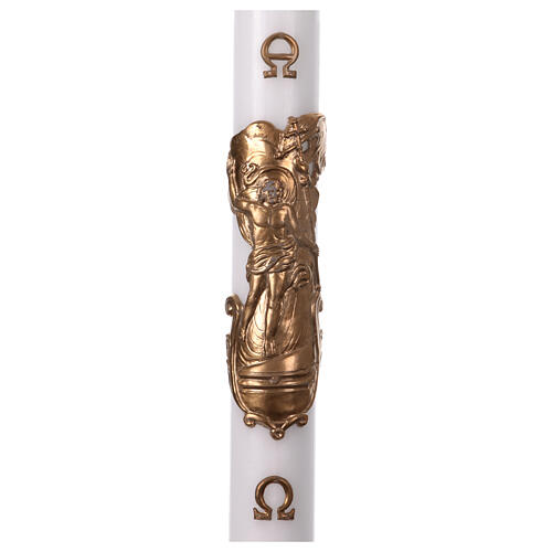 Paschal candle with Risen Christ, reinforced white wax, 3x5 in 1