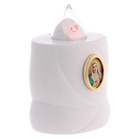 White battery-operated candle Lumada with steady light and Our Lady's image