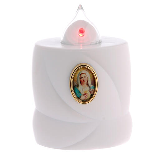 White battery-operated candle Lumada with steady light and Our Lady's image 1