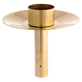 Candle holder with wax tray in polished golden brass candles diameter 5 cm