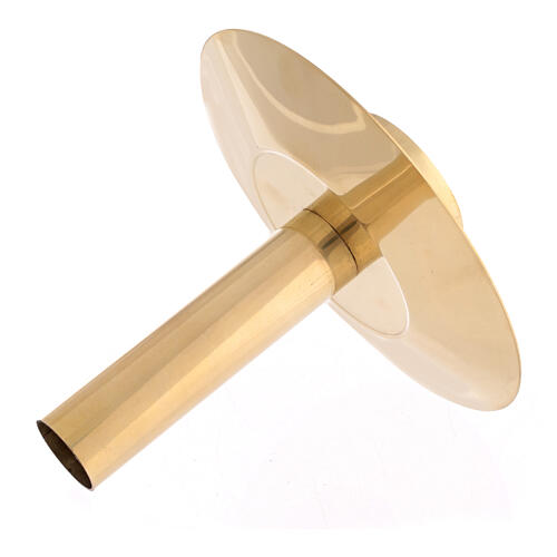 Polished brass wax candle holder with plate diameter 6 cm 3