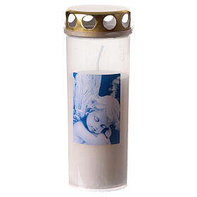 Paraffin votive candle with waterproof lid, angel image