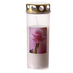 Wax votive candle with waterproof lid, rose image