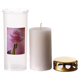 Votive candle with pink rose image paraffin rain cover