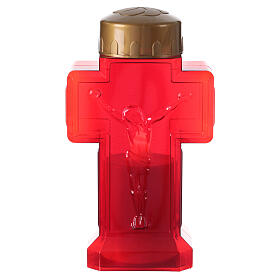 batteriebetriebenes Grablicht, Kreuzform, rot/gold, mit Regenschutz, LED, 60 Tage Brenndauer