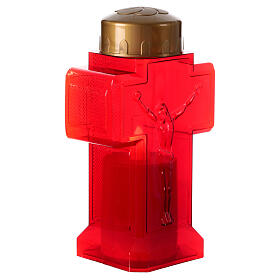 batteriebetriebenes Grablicht, Kreuzform, rot/gold, mit Regenschutz, LED, 60 Tage Brenndauer