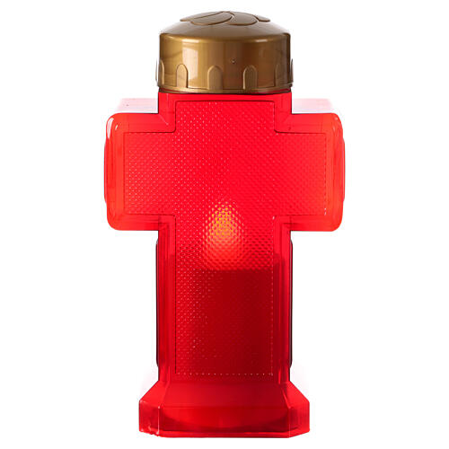 batteriebetriebenes Grablicht, Kreuzform, rot/gold, mit Regenschutz, LED, 60 Tage Brenndauer 3