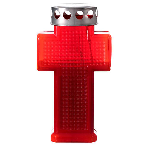 Bougie votive croix cire paraffine rouge avec protection pluie 3