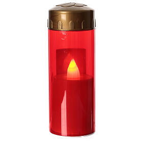 Red LED votive candle with cross flower or hands, 60 days
