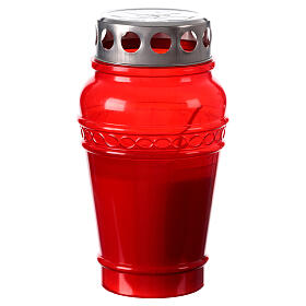 Jar-shaped red paraffin votive candle