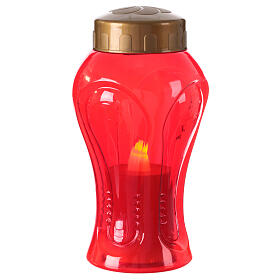 batteriebetriebenes Grablicht, Modell Memoria, rot, mit goldfarbenen Regenschutz, LED, 60 Tage Brenndauer