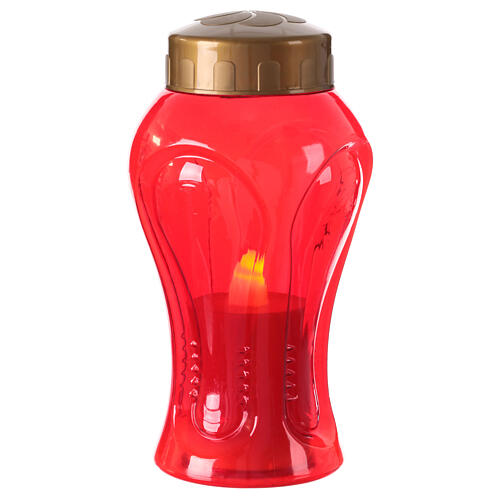 batteriebetriebenes Grablicht, Modell Memoria, rot, mit goldfarbenen Regenschutz, LED, 60 Tage Brenndauer 2