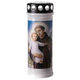 White votive candle Saint Anthony wax rain cover