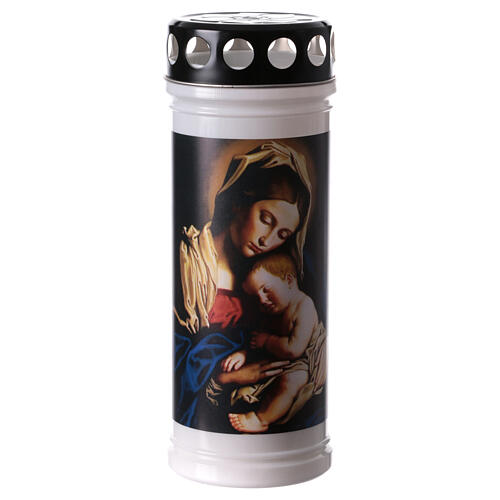 White wax votive candle Virgin Mary with rain cover 1