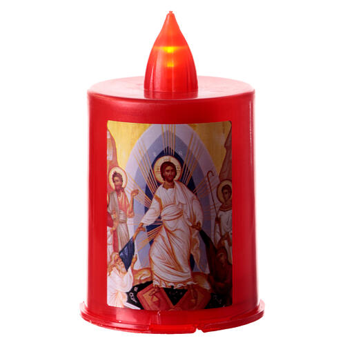 batteriebetriebenes Grablicht, rot, mit rotem Flackerlicht, Motivaufkleber, Auferstandener Christus, 60 Tage Brenndauer 1