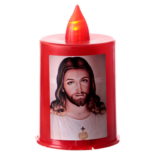 batteriebetriebenes Grablicht, rot, mit rotem Flackerlicht, Motivaufkleber, Heiligstes Herz Jesu, 60 Tage Brenndauer 1