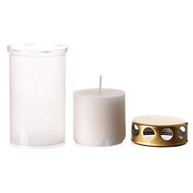 Simple white wax votive candle with waterproof lid