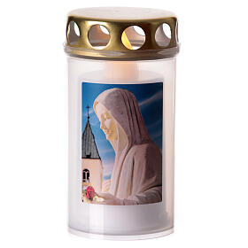 batteriebetriebenes Grablicht, weiß, mit Flackerlicht, Motivaufkleber, Gottesmutter von Medjugorje, 60 Tage Brenndauer