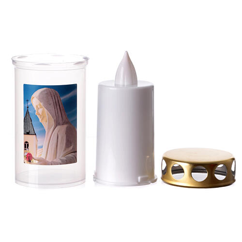 White Virgin Mary wax votive candle with rain cover 2