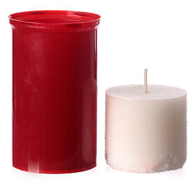 Red votive candle spare part, white wax, 1 day, 4x2.5 in