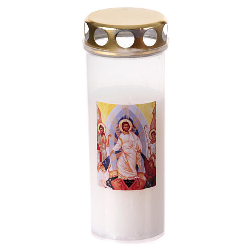 Paraffin votive candle with Risen Christ, waterproof lid 1