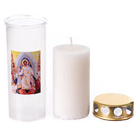 Votive candle with Risen Jesus rain cover paraffin