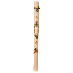 Easter candle written IHS 120 cm branches leaves hand painted