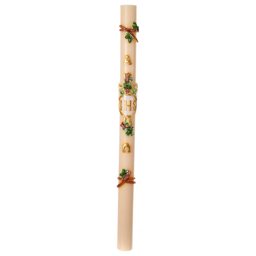 Easter candle written IHS 120 cm branches leaves hand painted 2