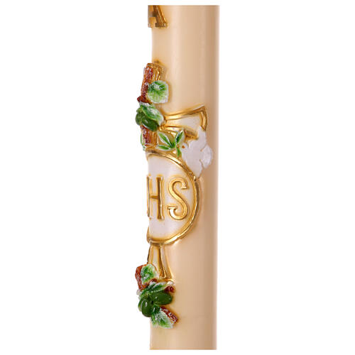 Easter candle written IHS 120 cm branches leaves hand painted 3