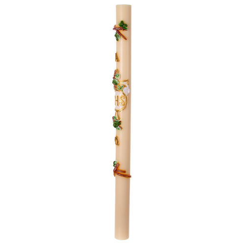 Easter candle written IHS 120 cm branches leaves hand painted 4
