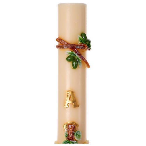 Easter candle written IHS 120 cm branches leaves hand painted 5