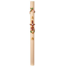 Paschal candle with cross, flowering branches, alfa and omega, 47 in
