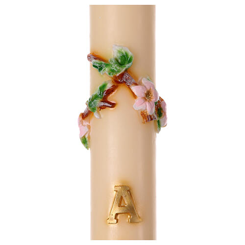 Paschal candle with cross, flowering branches, alfa and omega, 47 in 5