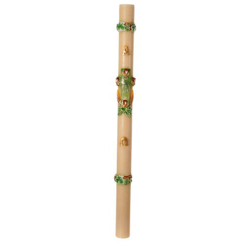 Paschal candle with green cross with angels, grapes and wheat, 47 in 2