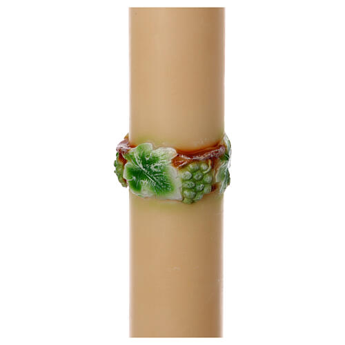 Paschal candle with green cross with angels, grapes and wheat, 47 in 6